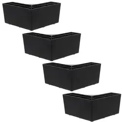 Set of 4 Durable Plastic Furniture Riser Feet for Sofas and Office Supports (Black)