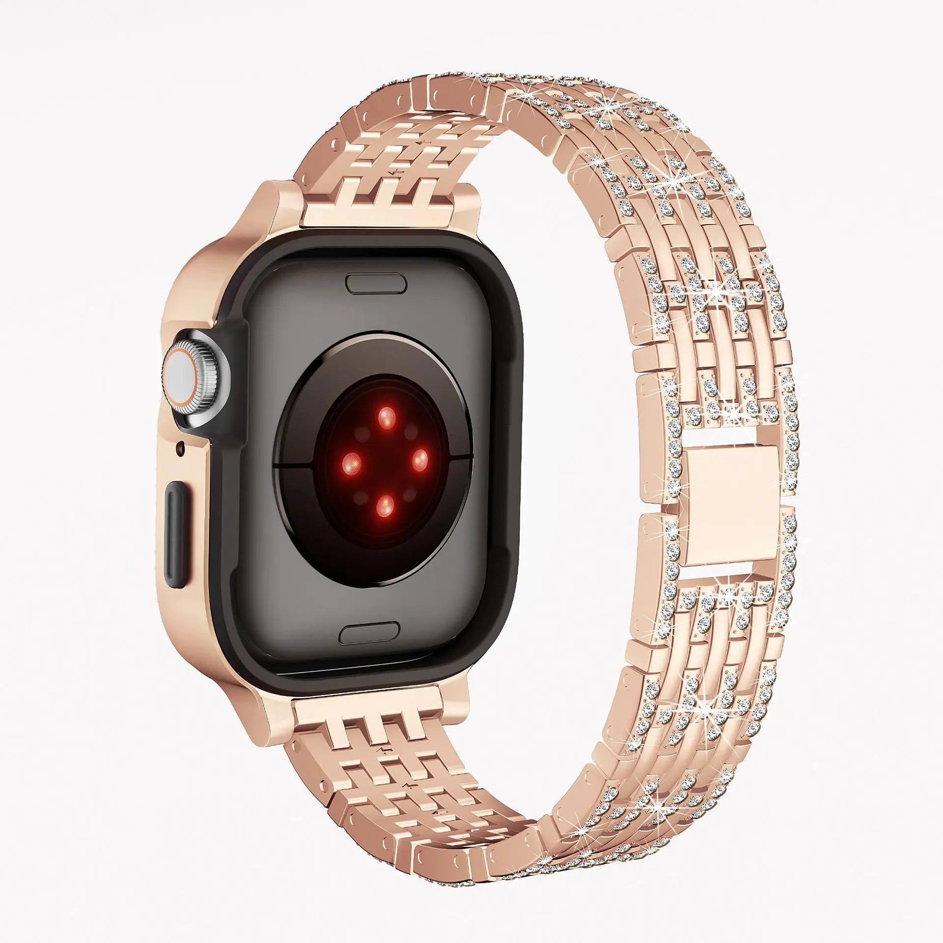 Diamond Case+Metal Strap for Apple Watch Band 9 8 7 45mm 41mm Women Bracelet Wristband for 6 5 4 SE 44mm 40mm Protective Shell