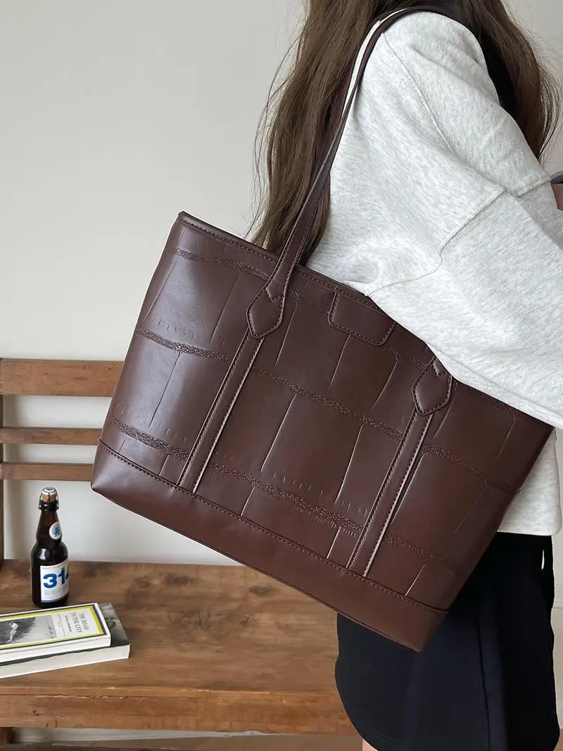 

Вместительная Фотосумка, новинка 2024, женские классические сумки на молнии под подмышки с каменным узором, повседневный портфель для классной комнаты, сумка