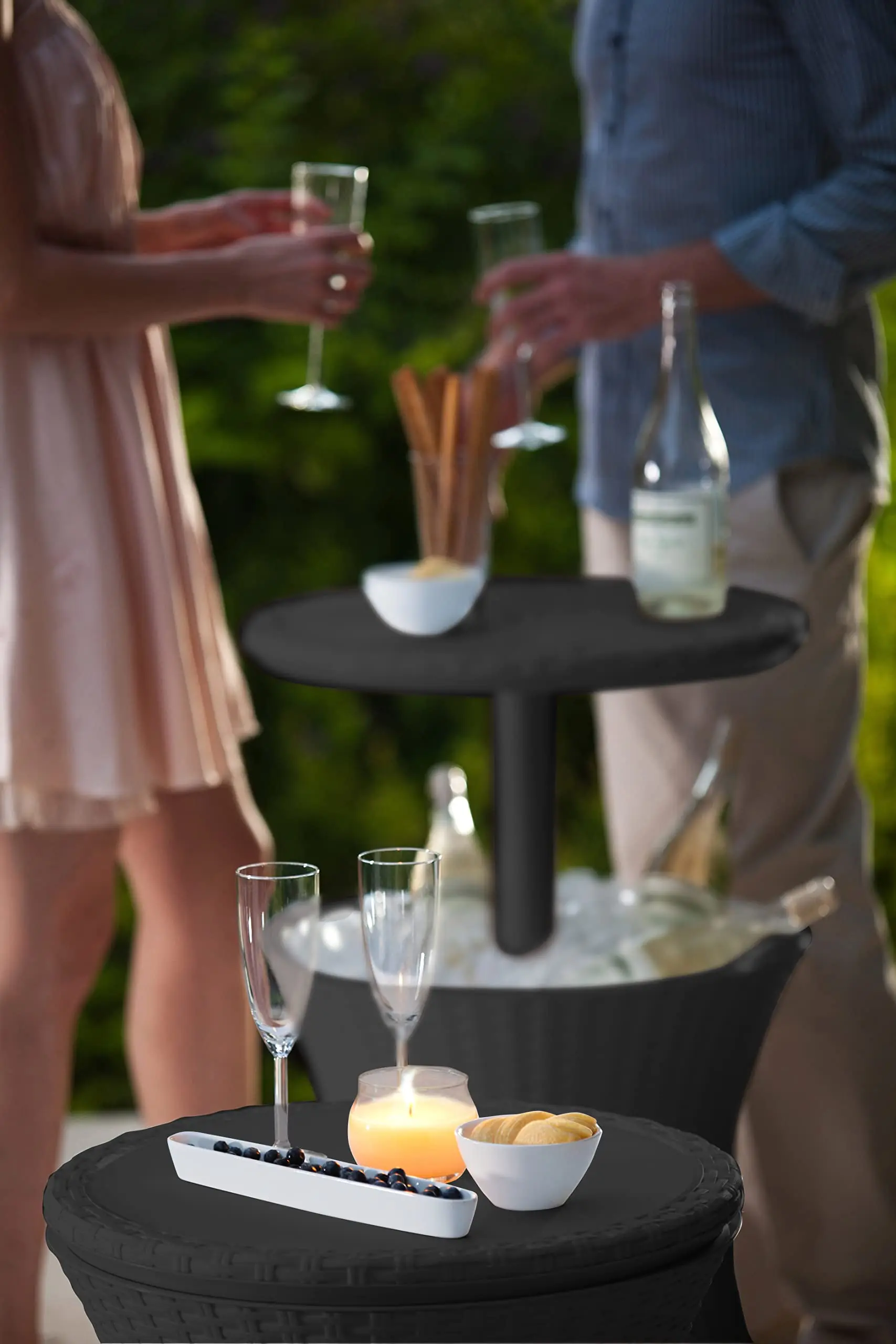 Outdoor Patio Furniture and Side Table With 7.5 Gallon Beer and Wine Cooler (US Stock)