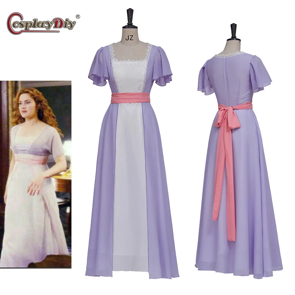 

Cosplaydiy Titanic Rose Costume Dress Rose Swim Dress Sinking Lace Romantic Evening Gown Rose Cosplay Regency Long Dress Suit