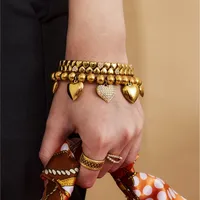 Stainless Steel 8mm Ball Chain Bracelet For Women 18k Gold Plated Waterproof Non Tarnish Beaded Bracelets Heart Charm Bracelet - Image 5