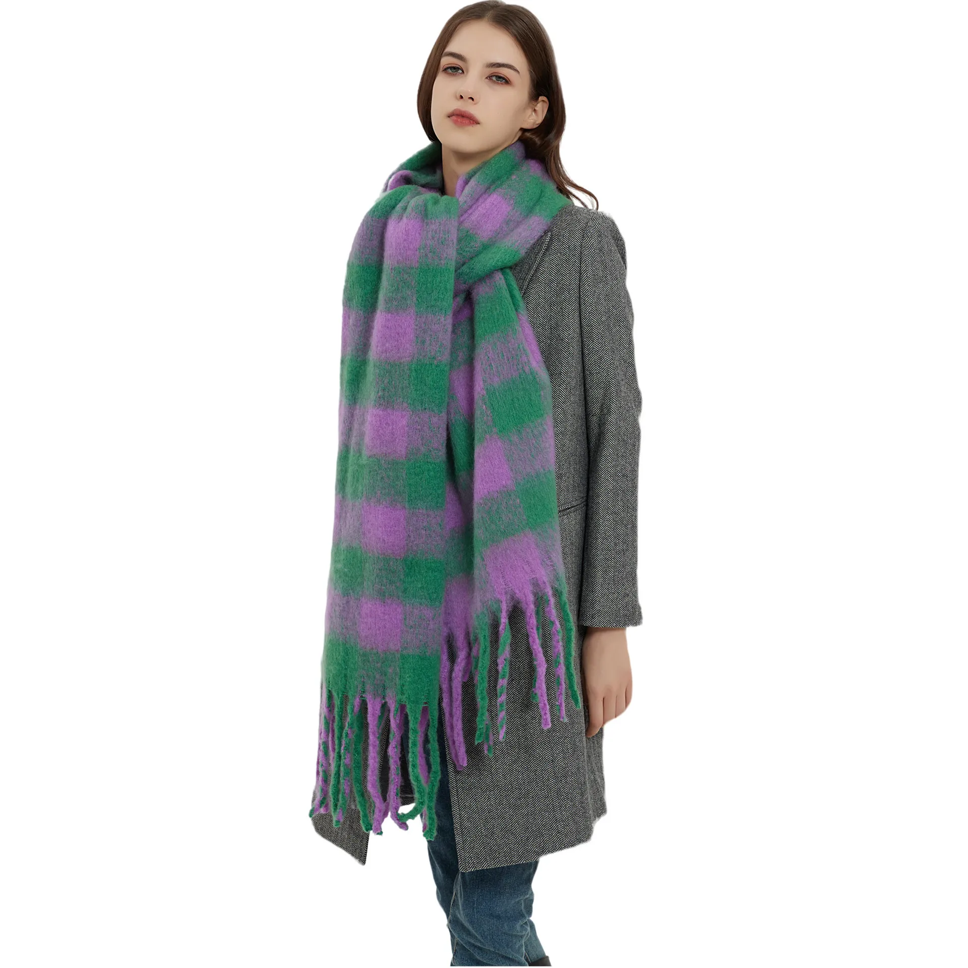 2022 New Women Plaid Scarf Winter Warm Shawls Cashmere Thicked Wrap Ladies Long Tassel Blanket Scarves Bufanda Mujer_voghion.com