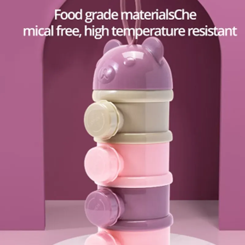 4 Layer Purple Side Open Bear Portable Baby Food Storage Box