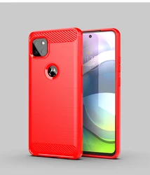 Durable Carbon Fiber Bumper Silicon Case with Enhanced Grip for Moto One 5G Ace (Red)