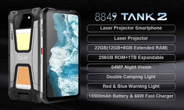 Unihertz-teléfono inteligente 8849 tank 2, proyector impermeable, hasta  256/512GB, resistente, 64MP, súper visión nocturna, 15500mAh - AliExpress