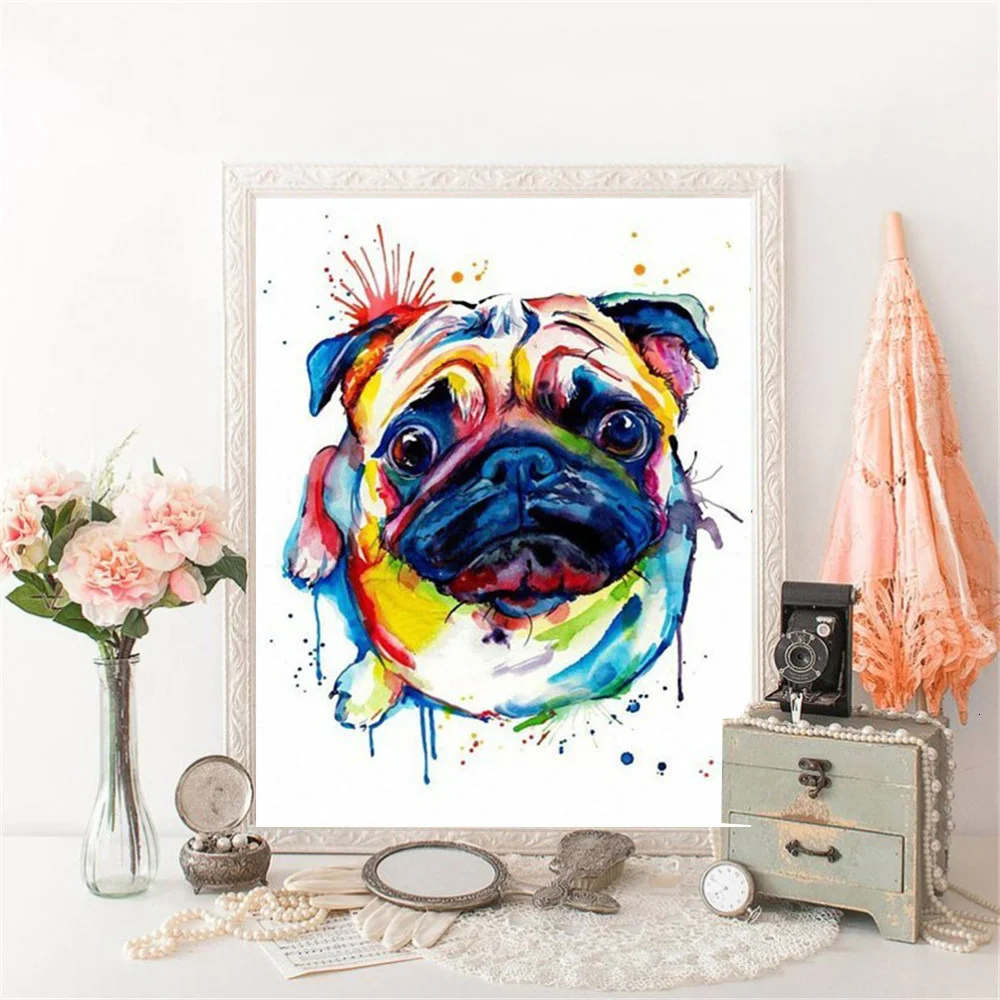 HUACAN 5D DIY Diamond Painting Animal Full Square Colorful Dog Diamond Embroidery Cross Stitch Mosaic Home Decoration