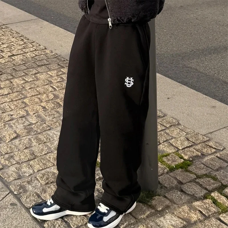 High Street Y2K Pants Mens Casual Trousers Hoodie Sets Streetwear Straight Sweatpants Loose Embroidery Hoodie Couple Trendy Suit