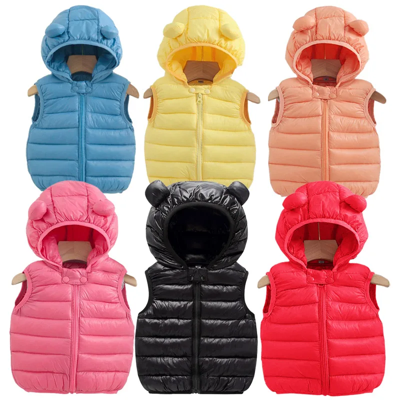 Baby Boys Girls Warm Down Vest Autumn Winter Cotton Waistcoat With Ears Kids Outerwear Children Clothing Hooded Jacket Vests children vest