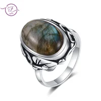 Vintage Natural Stone Ring for Women Men Labradorite Tiger Eye Silver Rings Retro Unisex Statement Jewelry Anniversary Gifts