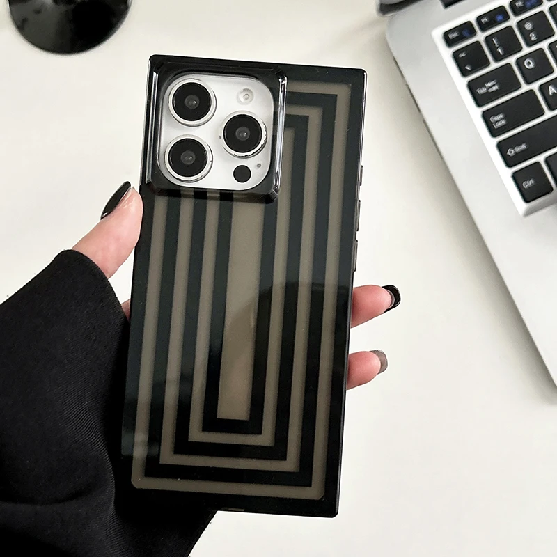 Einfache Fashion Line Rahmen-Hülle mit rechteckigem Rand für iPhone 16 17 Pro Max 15 13 14, transparentes Schwarz, stoßfeste Telefon-Rückseite – Detail 15