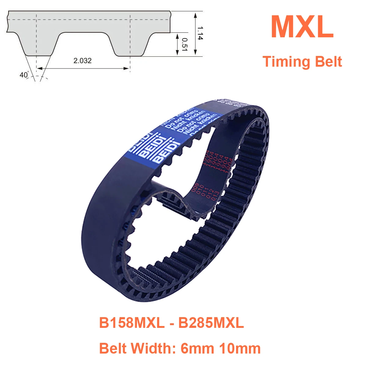 

1Pcs MXL Timing Belt Width 6mm 10mm Closed Loop Rubber Synchronous Belt B158MXL B159MXL B160MXL B162MXL B163MXL B165MXL - B285MX