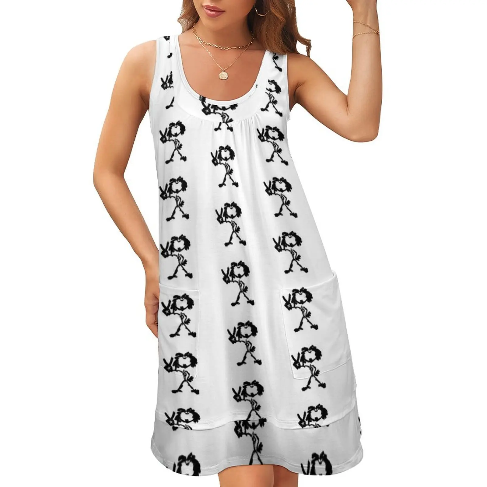 

Simple Peace Out Sleeveless U-Neck Fake Two Piece Dress clothes for woman Elegant gowns