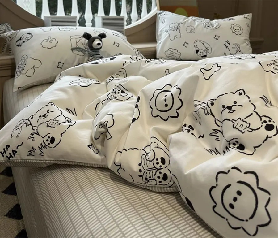 

Комплект постельного белья с симпатичной мультяшной собакой для мальчиков-подростков, двухспальная, двуспальная, Симпатичная хлопковая домашняя ткань, простыня, подушка, пододеяльник
