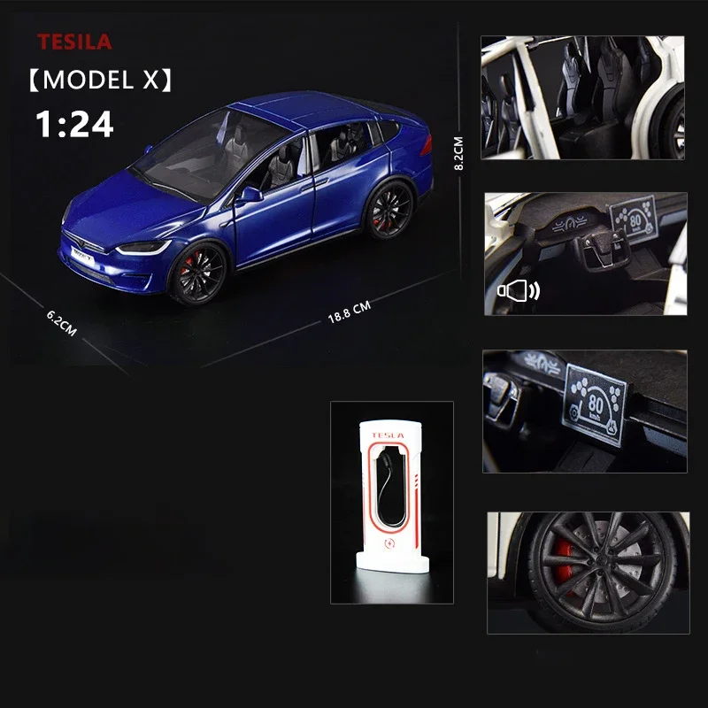 1:24 Tesla Model X  Tesla Model 3 Alloy Die Cast Toy Car Model Sound and Light Children's Toy Collectibles Birthday gift 3