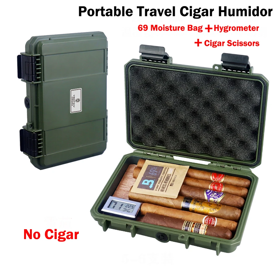 

Classic Travel Portable Cigar Humidor with Humidifier Cedar Wood Chip w Cigar Scissors Waterproof Storage Box Cigar Accessories