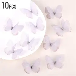 Set of 10 Elegant 5cm Double Sweet Butterfly 3D Mesh Appliqué Patches for Nail Art, Hair Accessories, and Wedding Décor (Light purple - 10pcs)