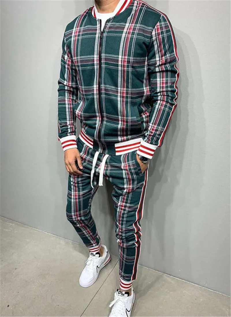 2022 New gyms Men's Sets 2 Pieces Sets Tracksuit Men's Jackets+Pants suit Sportwear Gentlemen Plaid Mens Sports Suit men Clothes mens set Men's Sets