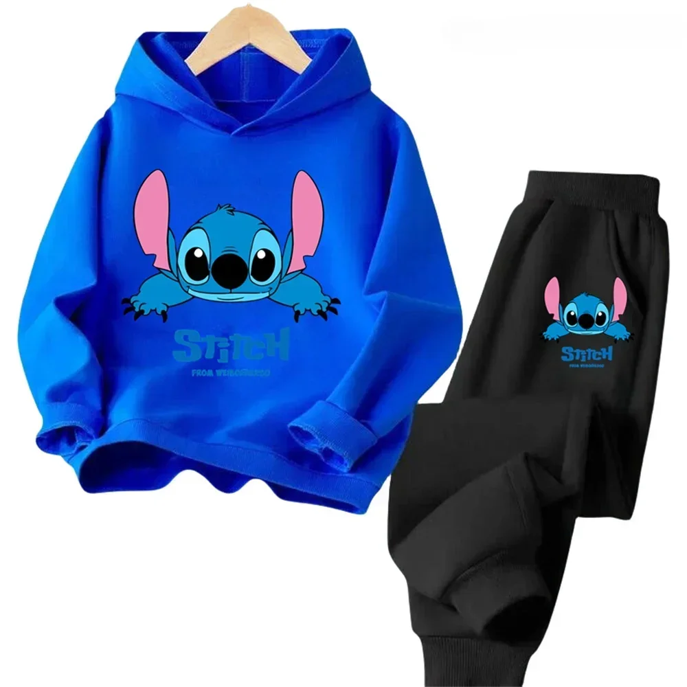 thumbnail image 1 of Conjunto de 2 piezas de sudadera y pantalones con dibujos animados de Disney Stitch 2024 para niños, ropa de moda para primavera y otoño, sudadera para niños y niñas, traje deportivo para niños, 1 of 5