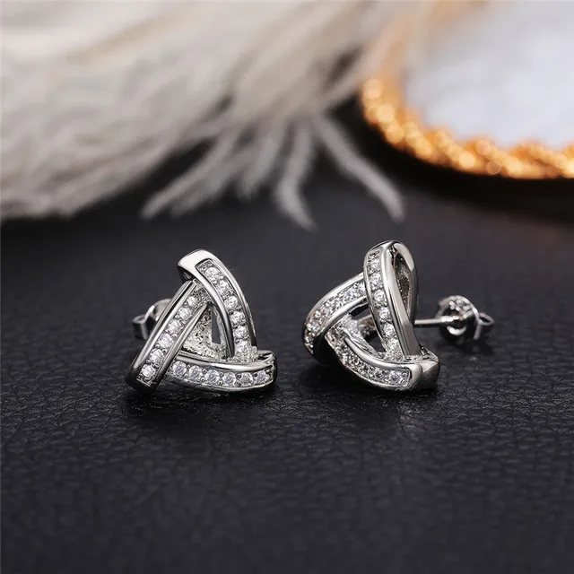 Huitan Luxury Triangular Shaped Stud Earrings with CZ Stone Simple Stylish Women Ear Piercing Accessories OL Style Trend Jewelry 6