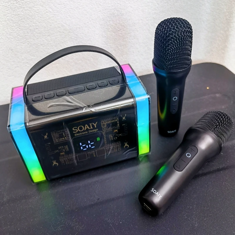 

SOAIY New Mecha KTV Set Home Karaoke Mobile TV K-song Mini-jukebox All-in-one Outdoor Portable Wireless Bluetooth Mic Speakers