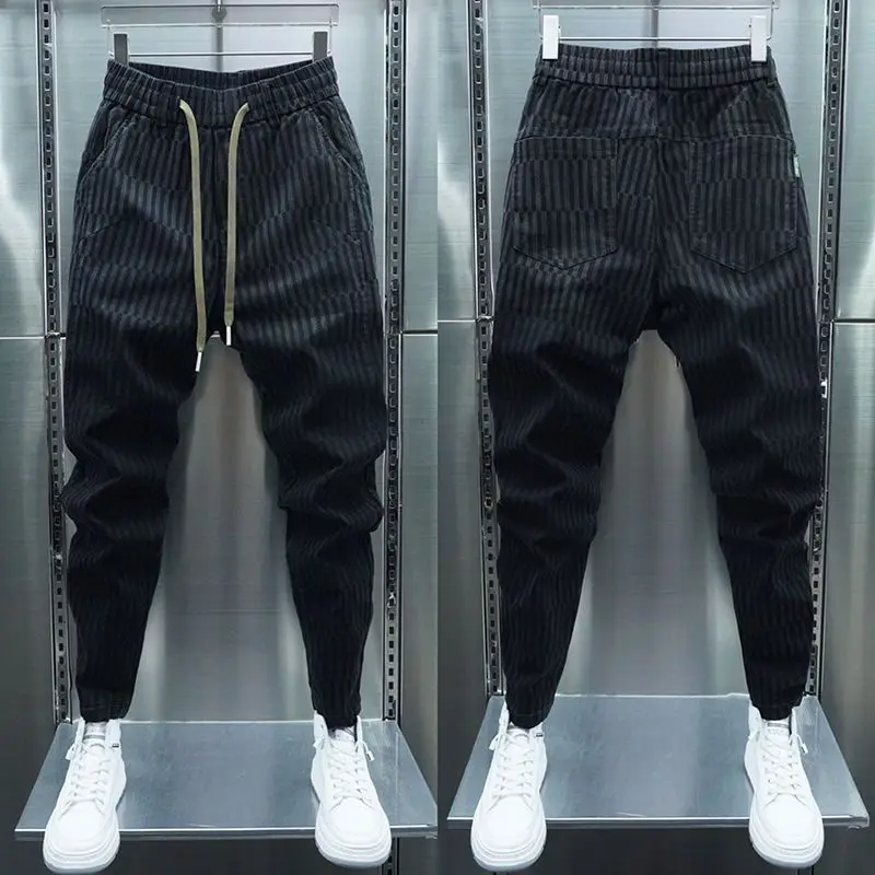 BlackStripeJoggerSweatpantsMenOutdoorCasualSkinnyHaremPants