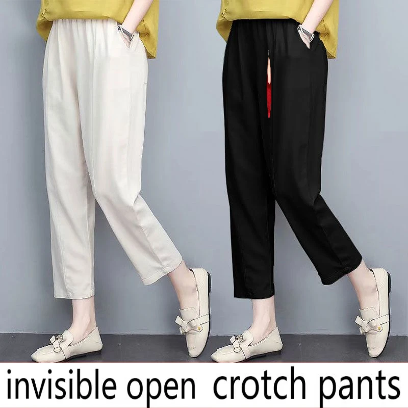 

Invisible open crotch pants, pure cotton Harlan pants, women's summer loose and slimming cropped pants, convenient for couples