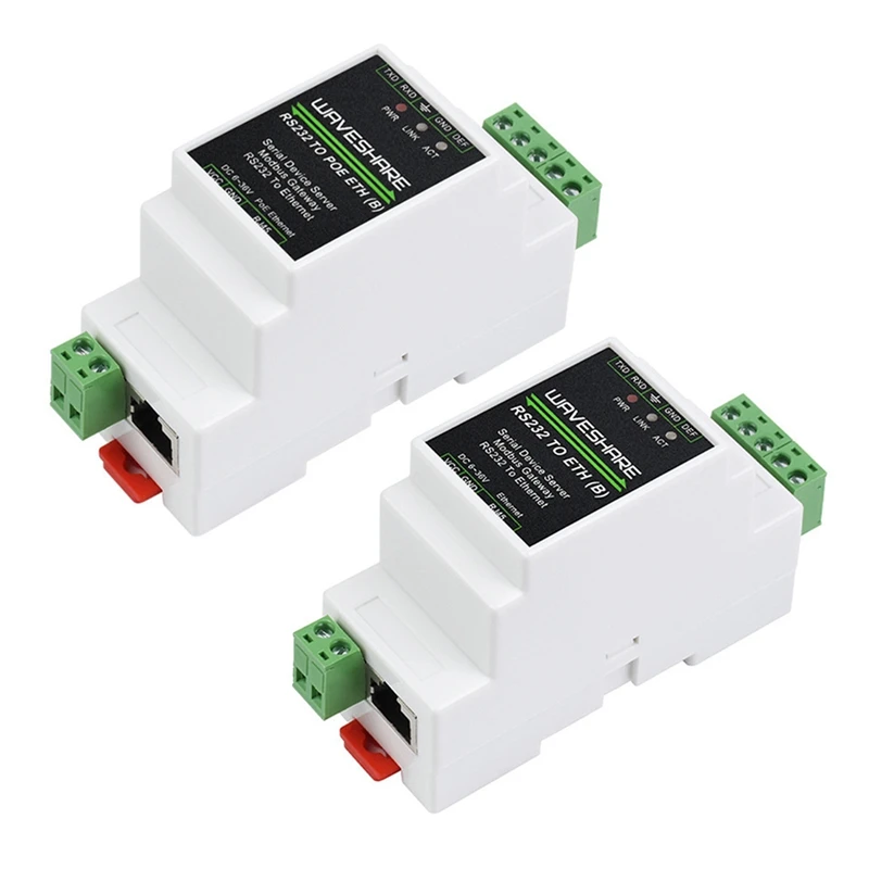 

Waveshare Industry Rail Type Serial Server RS232 To RJ45 Ethernet Module 300-115200Bps TCP/IP To Serial Module