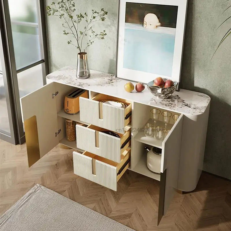 Modern Minimalist Sideboard Buffet Slate Cupboard Living Room Furniture Entrance Hall Console Table Kitchen Cabinets In White