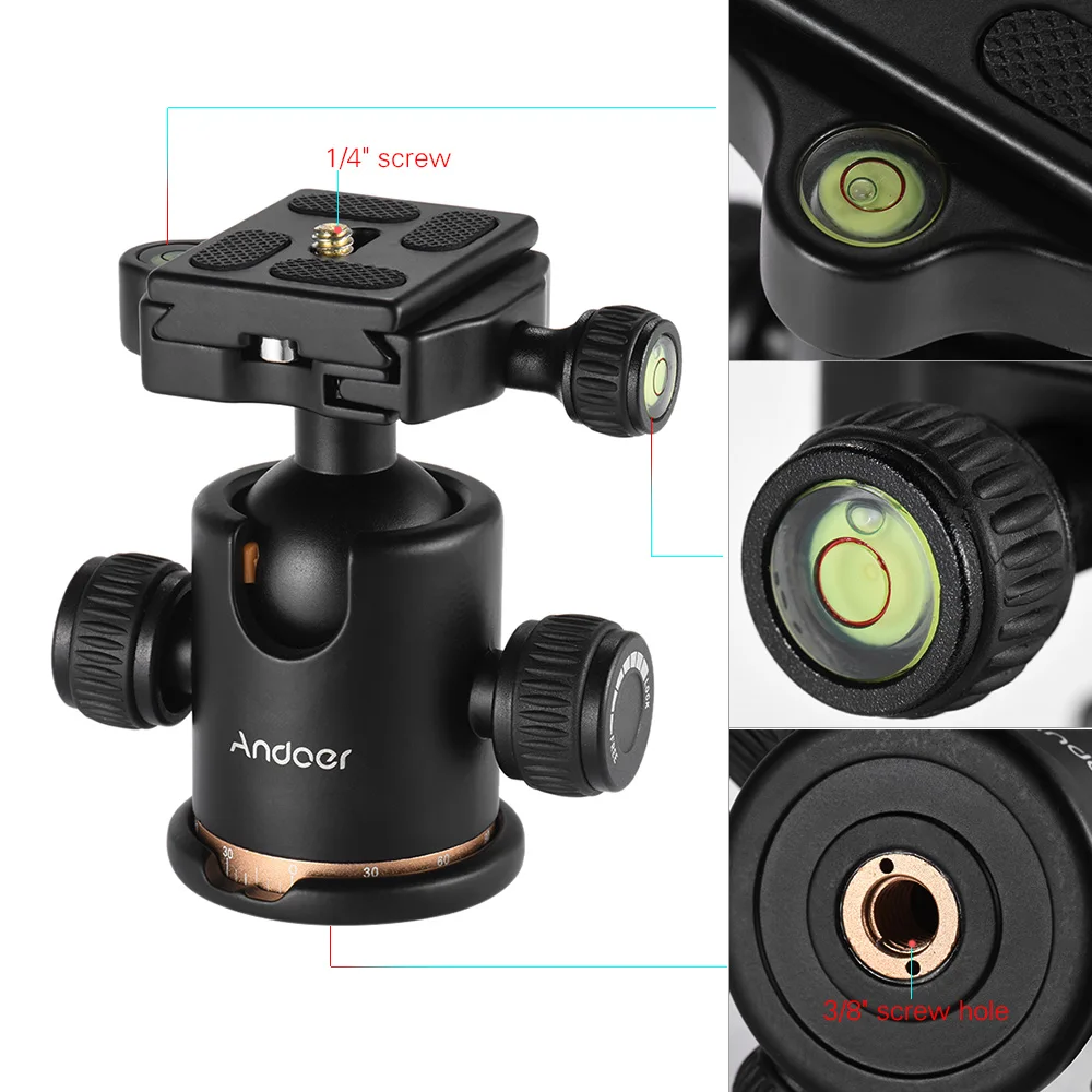 Andoer Camera Tripod Ball Head Ballhead with Quick Release Plate 1/4" Screw