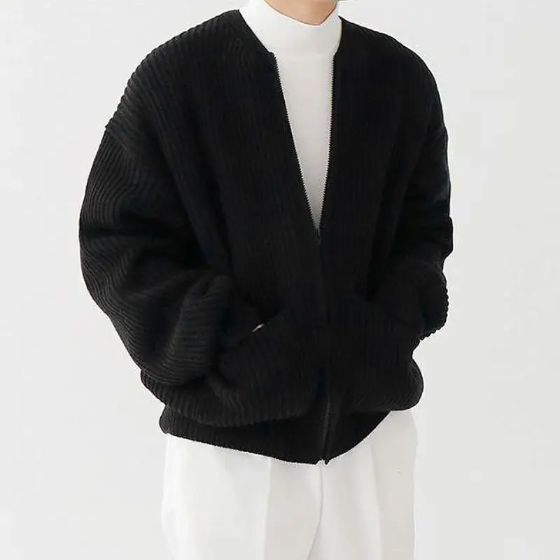 thumbnail image 1 of Cárdigan de cuello redondo con cremallera, chaqueta azul, suéteres de punto para hombres, abrigo de cuello redondo con cremallera, ropa para hombre, sudaderas elegantes, divertidas y cálidas, 1 of 5