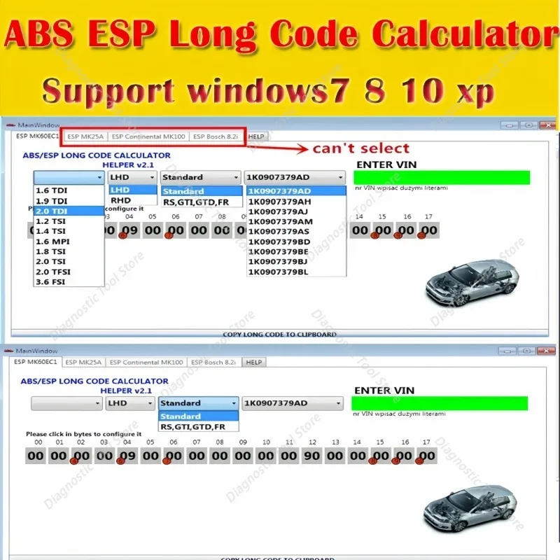2026 New for VW ABS ESP Helper MK60EC1 software Long Code Calculator ...