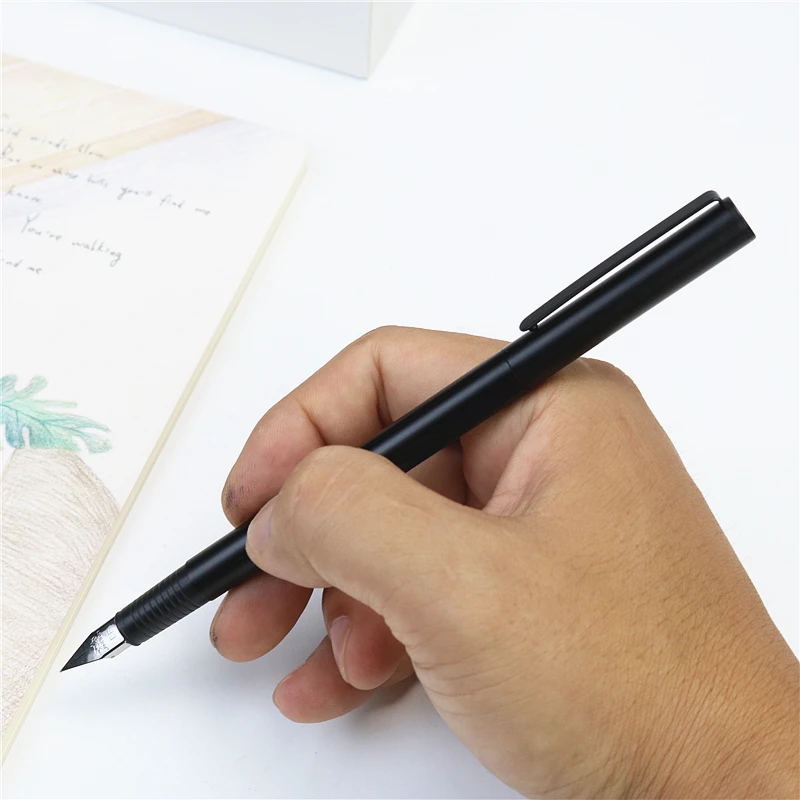 JinHao-작은 검은 색 막대 만년필, EF 0.38mm 팁, 심플하고 아름답고 세련된 금속 펜 홀더