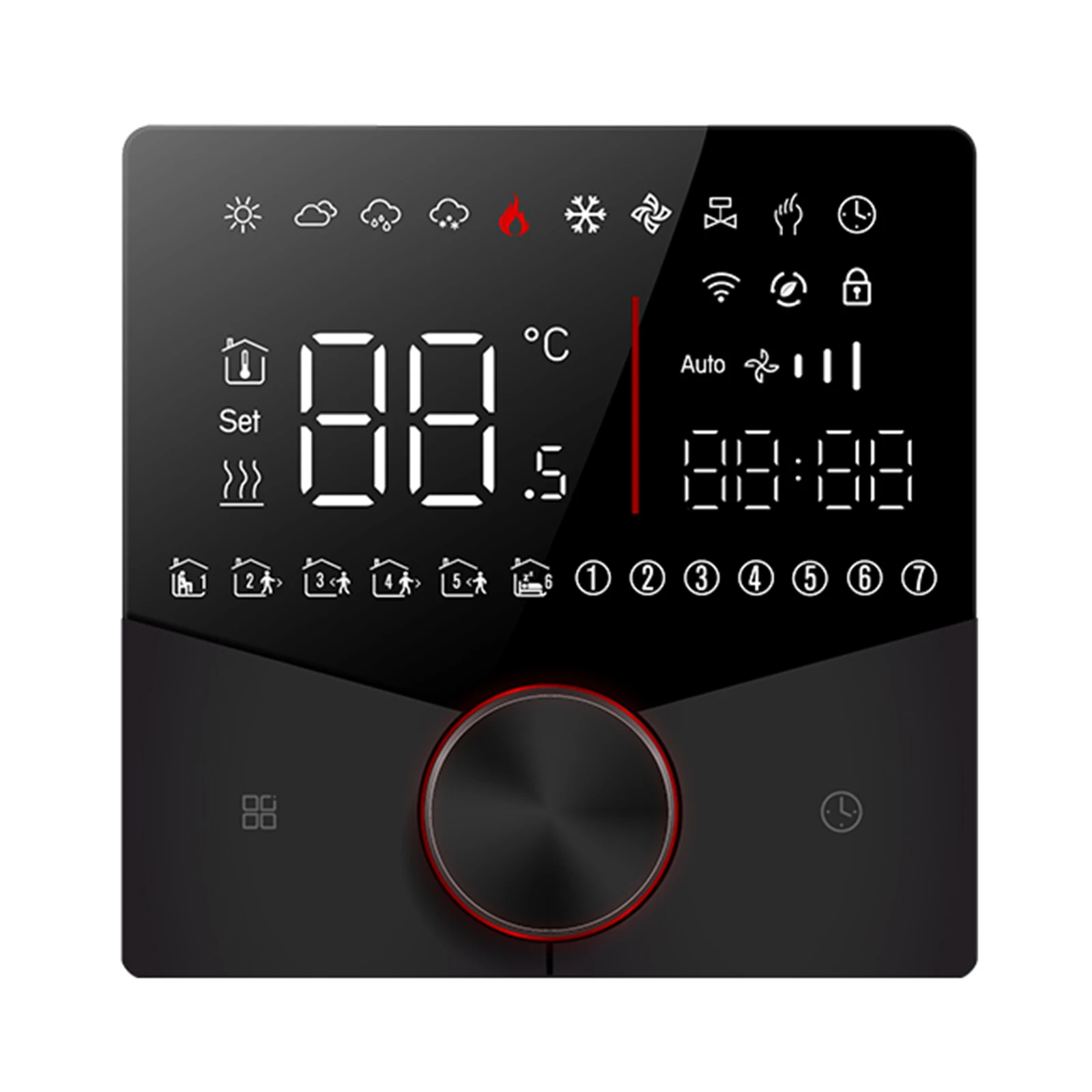 

Energy saving Wifi smart thermostat with thin embedded panel power off protection and support for product local groups/sharing