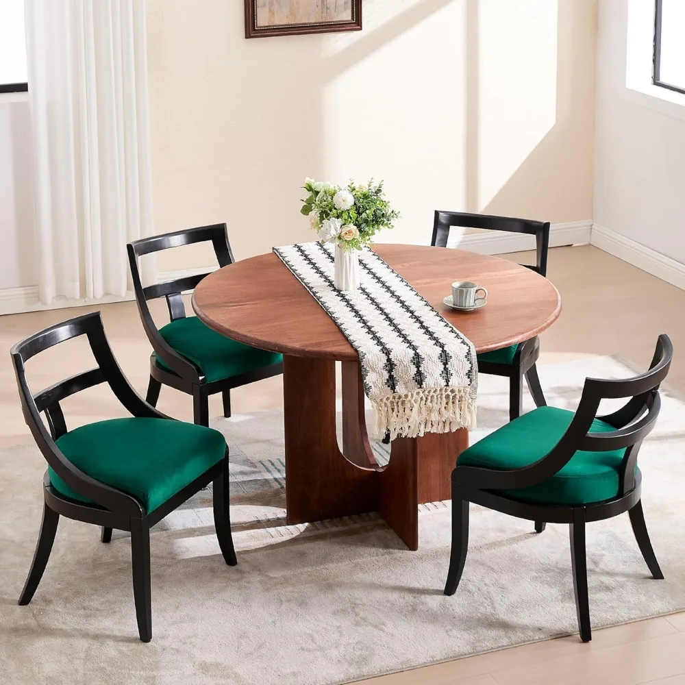 Modern Farmhouse Dining Chairs Set of 2 Mid Century Upholstered Dining Chair with Wooden Curved Back Kitchen Chairs for Dining 3