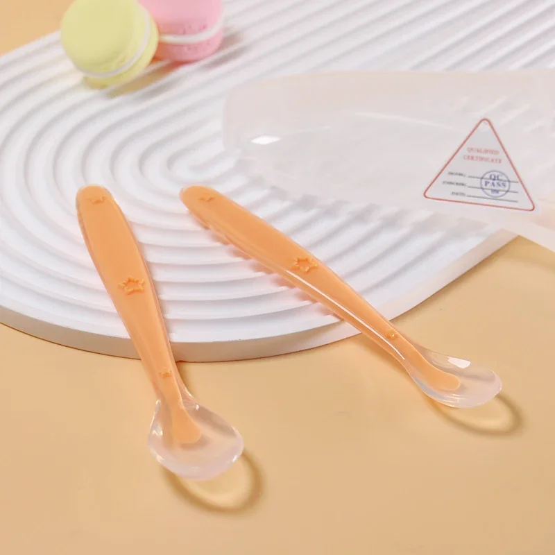 2 Pcs Baby Silicone Spoon Learning Spoon Set Stars Tableware Kids Soft Silicone Feeding Spoon Training Baby Reborn Silicone 3