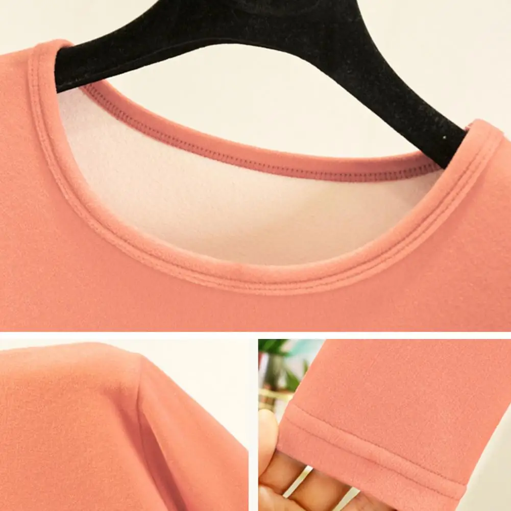 Top Pants Set 2 Pcs/Set Thick Plush Round Neck Long Sleeve Thermal Underwear Set Elastic Waist Cold-proof Homewear Pajamas,thermal underwear sets