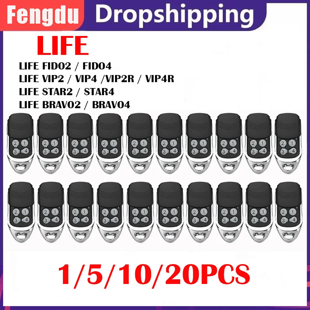 

Remote Control Garage Door Opener 20PCS 433.92MHz LIFE FIDO2 FIDO4 VIP2 VIP2R VIP4 VIP4R STAR BRAVO 2 4 Gate Remote Control
