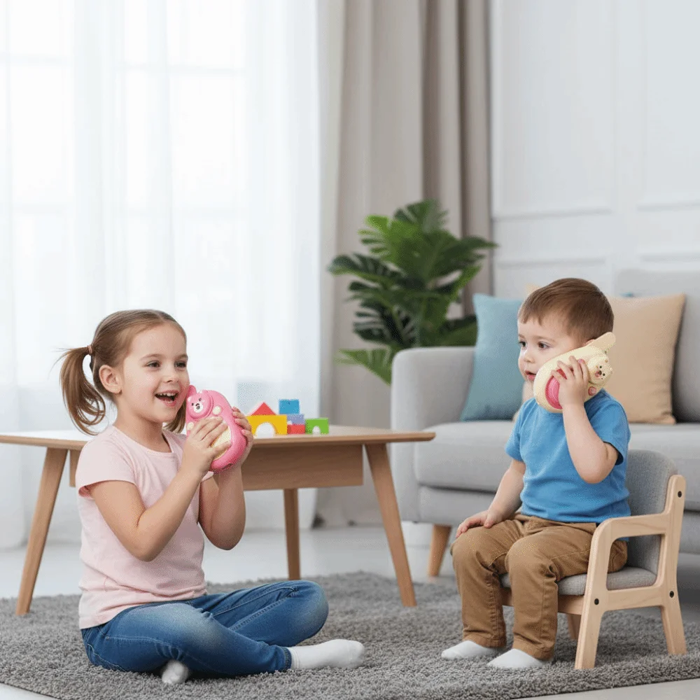 1 Pair Lovely Bear Kids Walkie Talkies Long Range One Click Call Wireless Communication Toy Wearable Lanyard