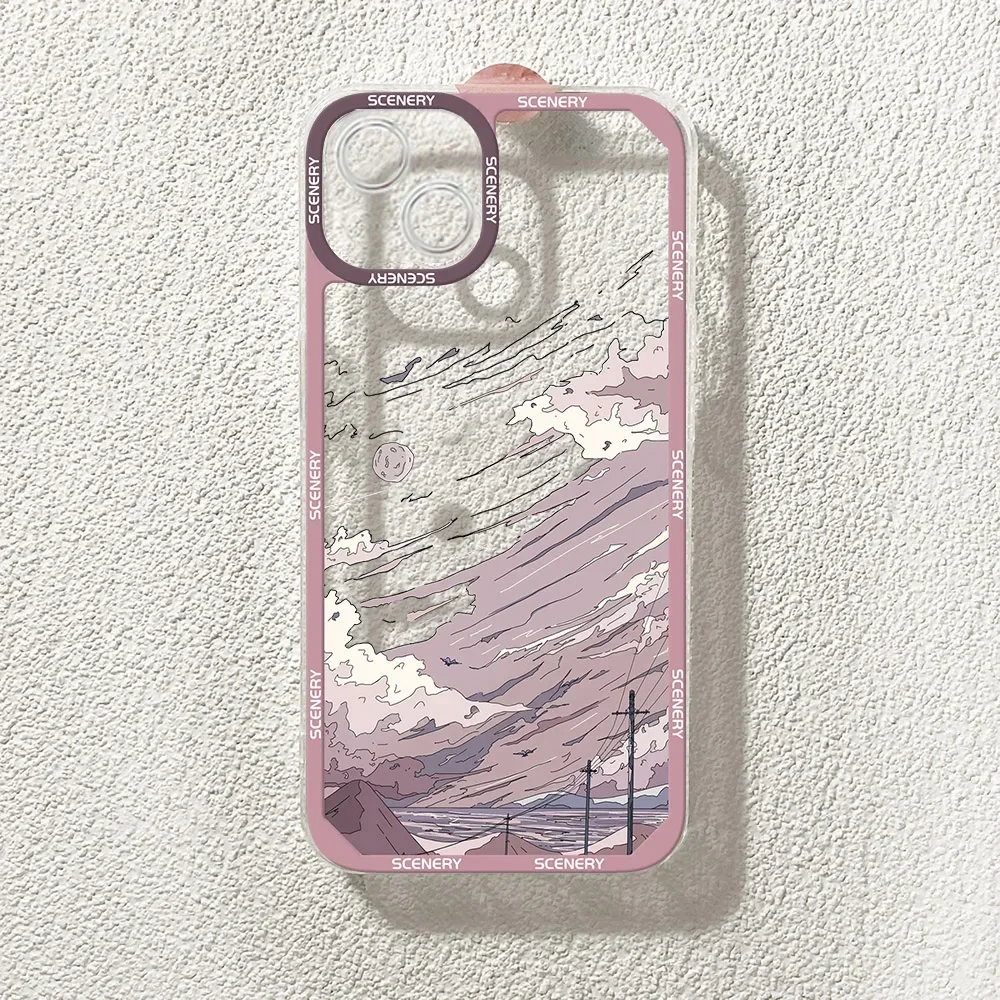 Aesthetic Anime Landscape Transparent Phone Case - Soft, Scenic Design Cover