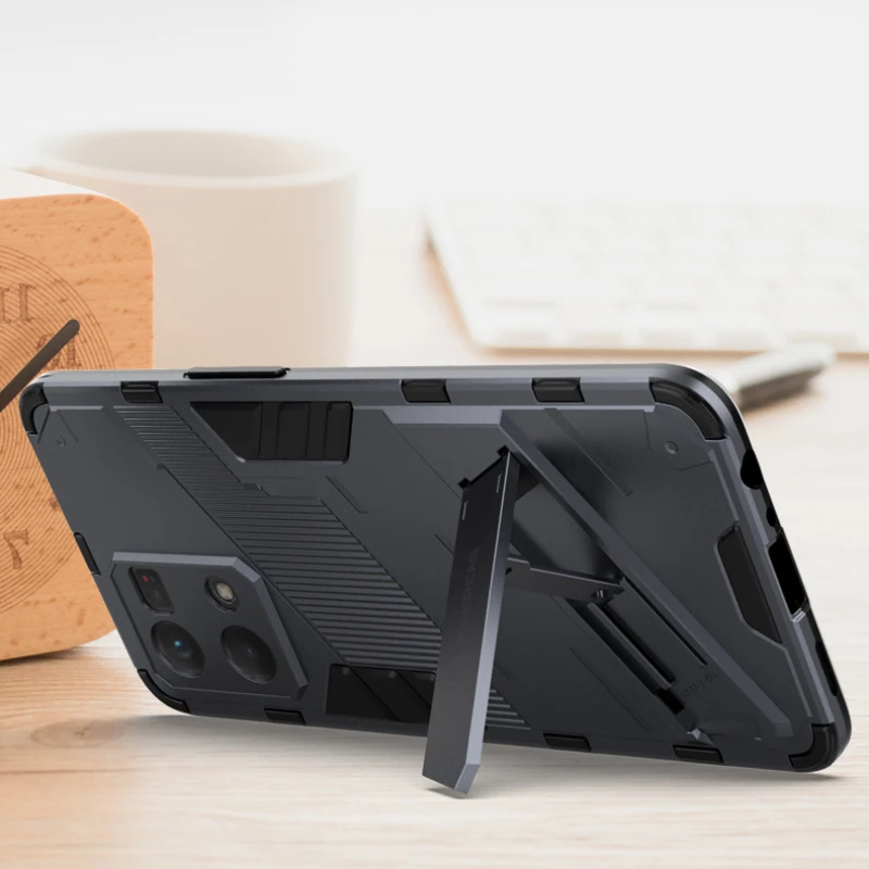 Shockproof Armor Back Cover with Kickstand for OPPO Reno Series - Anti-Fall Protective Case