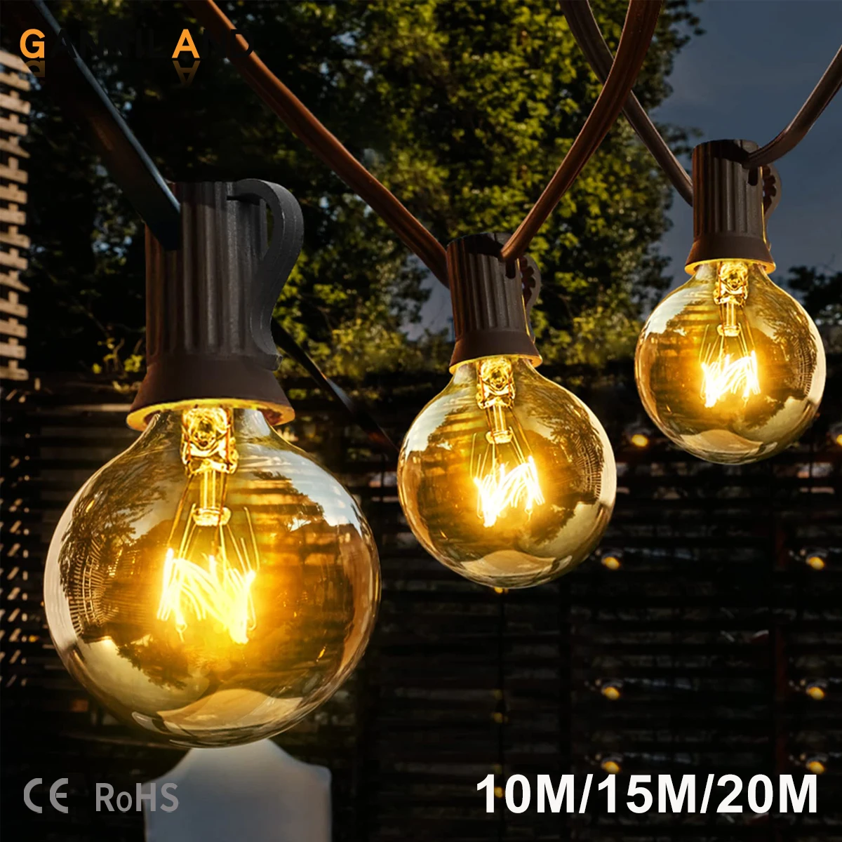 GANRILAND G40 Tungsten Outdoor String Light EU US Plug 7W Globe Edison Incandescent Lamp Bulbs Waterproof IP44 Fairy Light Chain ac110 130v 100w 96led flood light iodine tungsten lamp