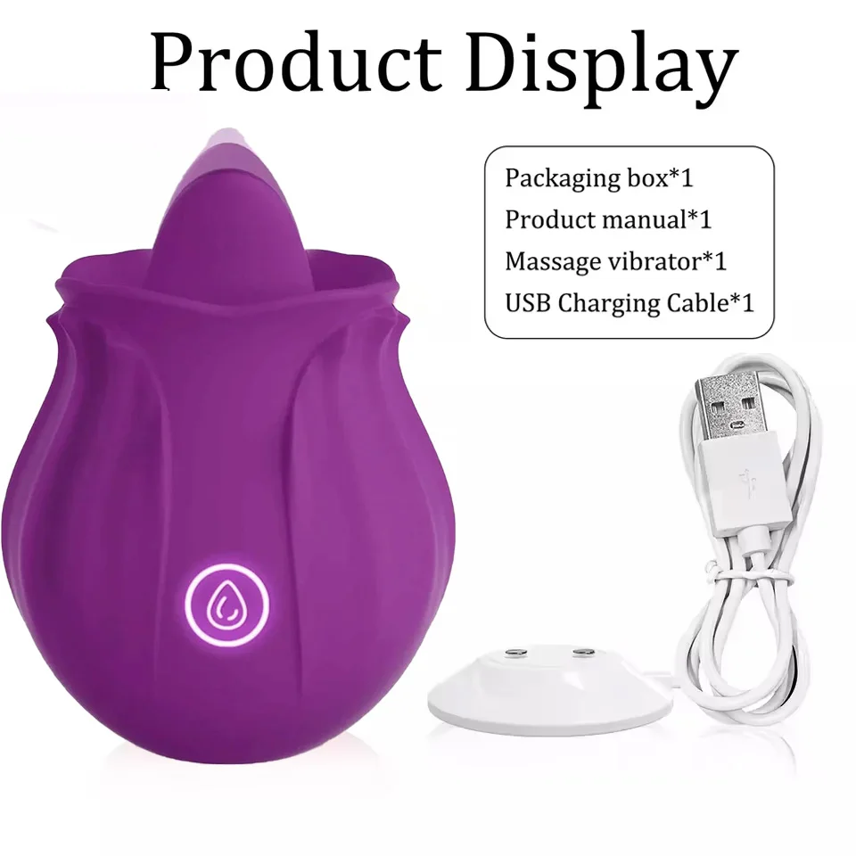 Powerful Tongue Licking Vibrator Women Clitoris Stimulator Massager Female Oral Nipples Clit Vibrating Rose Sex Toys for Adults