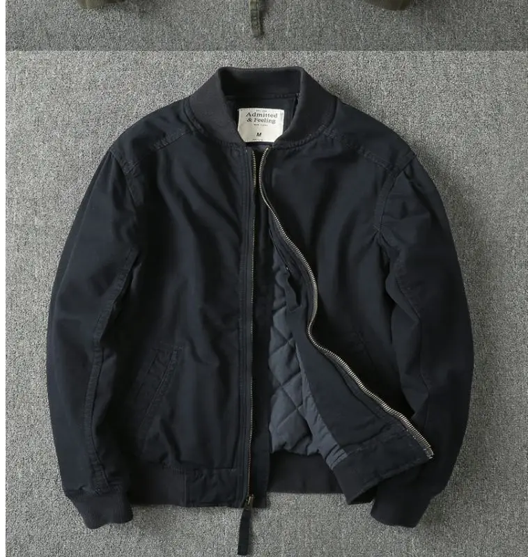 Description Picture 2 of itemMen's Thick Slim Baseball Uniform Solid Color Casual Jacket Autumn Winter New Fashion Simple Zipper Long Sleeves Jackets Parkas