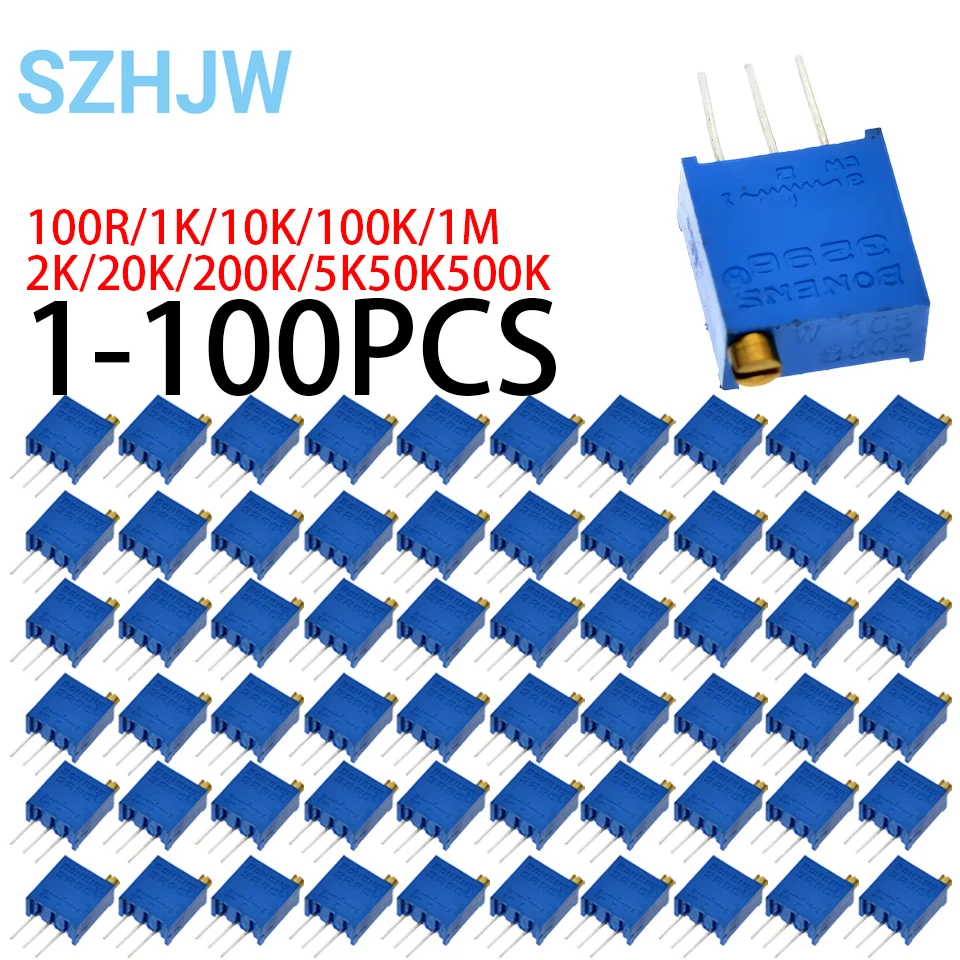 3296 Potentiometer Kit High Precision 3296W Variable Resistor 100R-1M 200R 500R 1k 2k 5K 10K 20K 50K 100K 200k 500k 1-100PCS