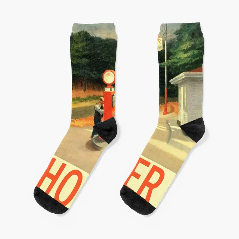 

Edward Hopper - Gas - Minimalist Exhibition Art Poster Socks Non-slip Running Ladies Socks Men's