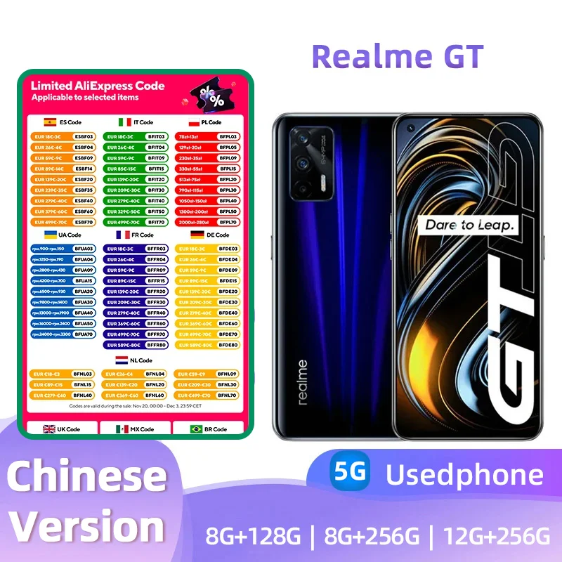 Realme GT 5G Android 6.5 inch Screen 64MP Camera 4500 Battery in Good Condition Unlocked used phone
