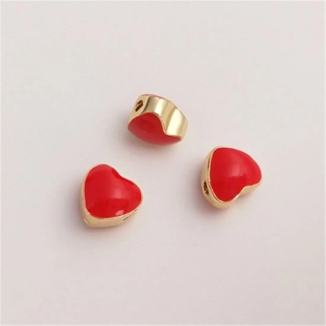 14K Gold-covered, Oil-dripping, Red Hearts Separated By Beads, Red Love, Handmade Beaded Diy Bracelet Jewelry Accessories C267