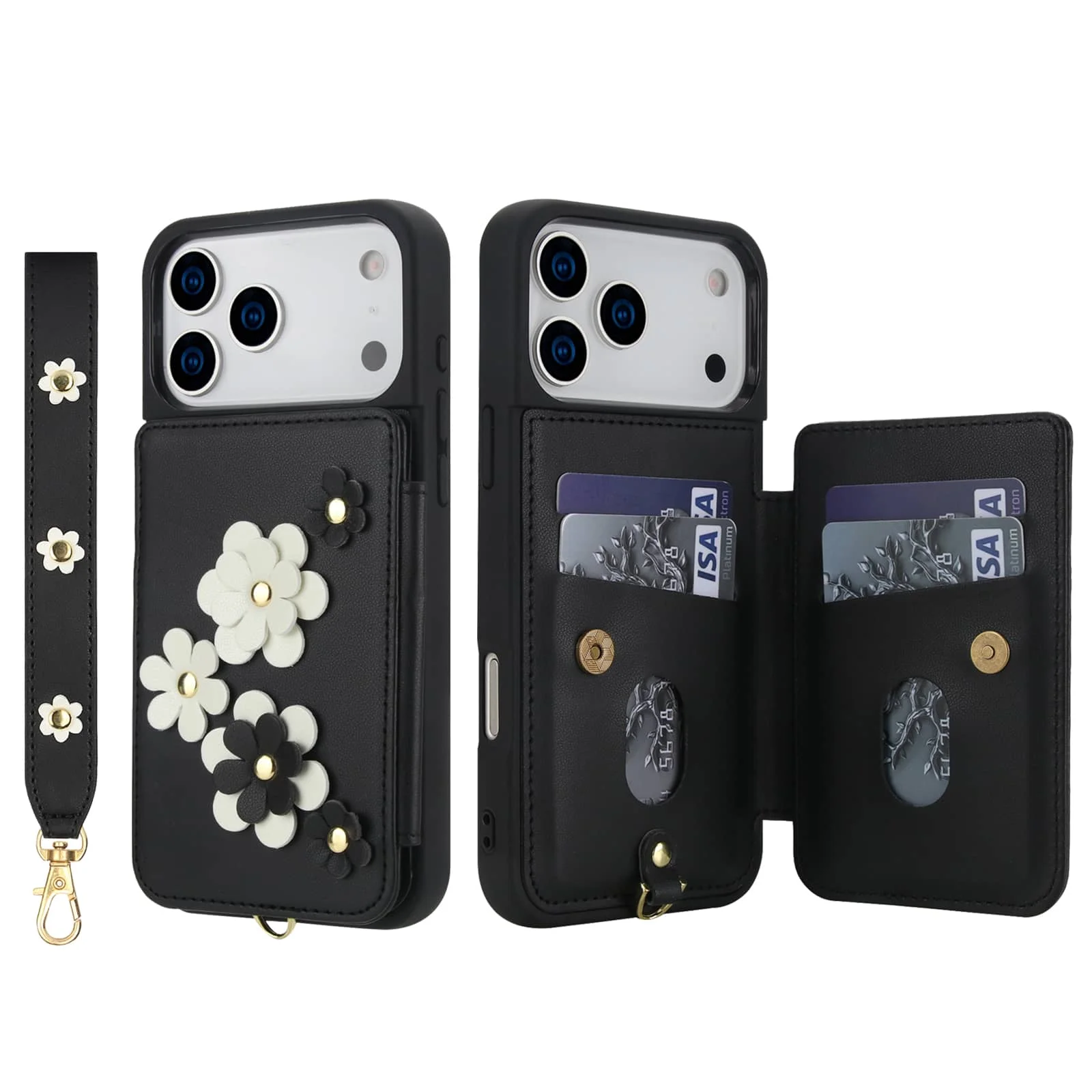 Stylish Flower Design Crossbody Wallet Case with Card Holder & Magnetic Kickstand - Shockproof Protection