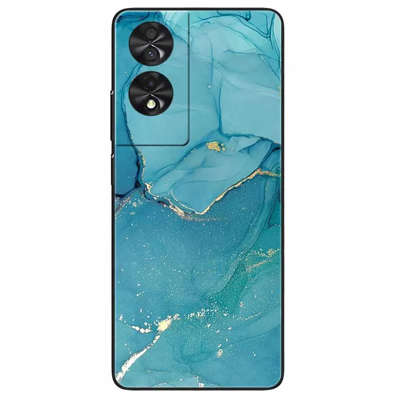 Marble Silicone TPU Phone Case - Soft Black Cover, 6.78''